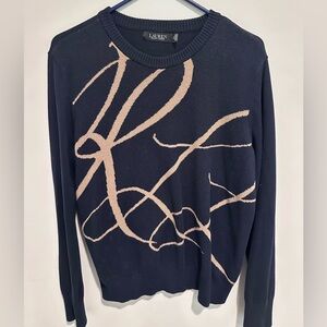 Lauren Ralph Lauren Size XL Sweater Navy blue with Gold Script Logo Crewneck